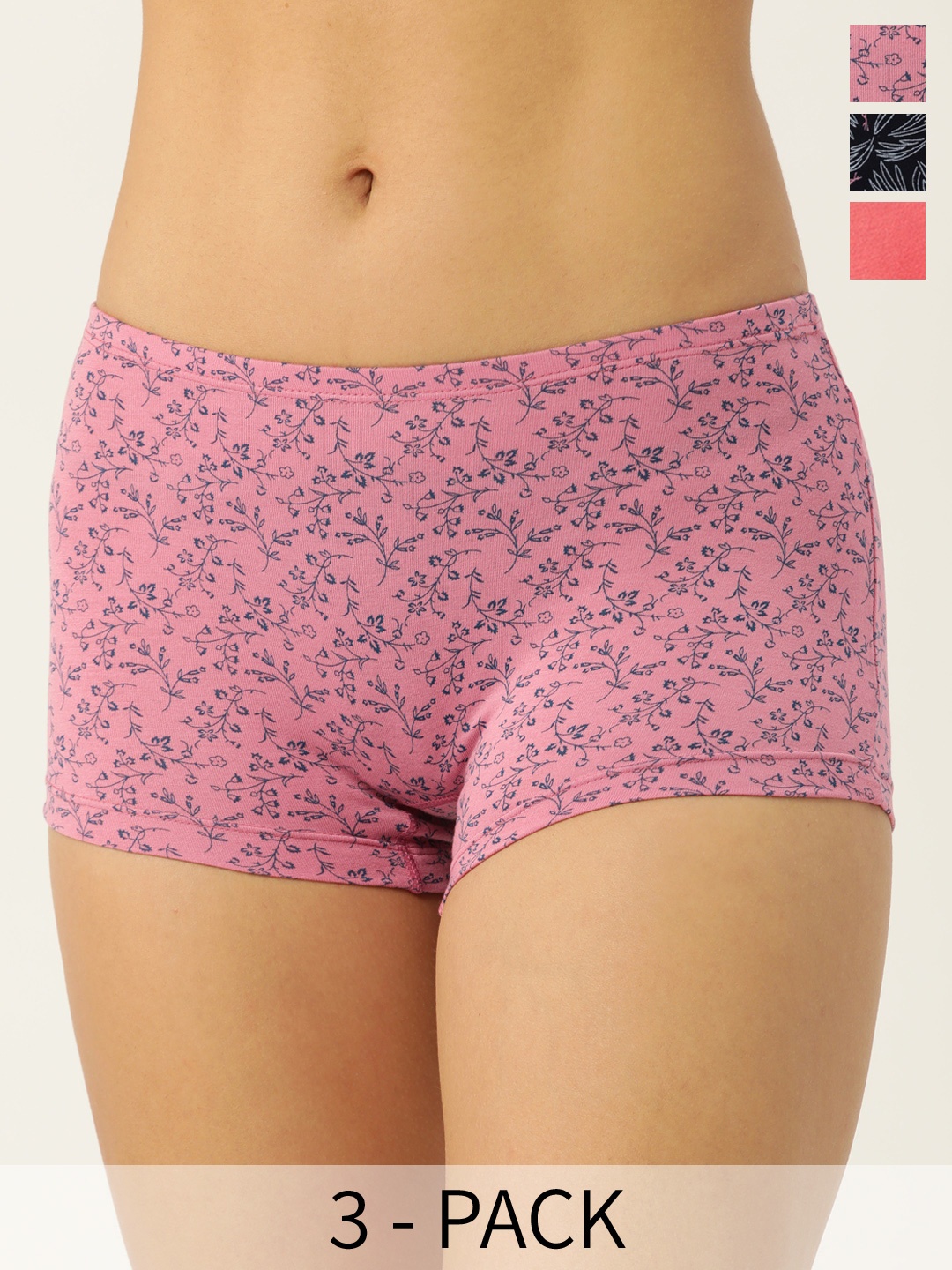 

Leading Lady Women Pack of 3 Mid-Rise Boy Short Briefs, Navy blue