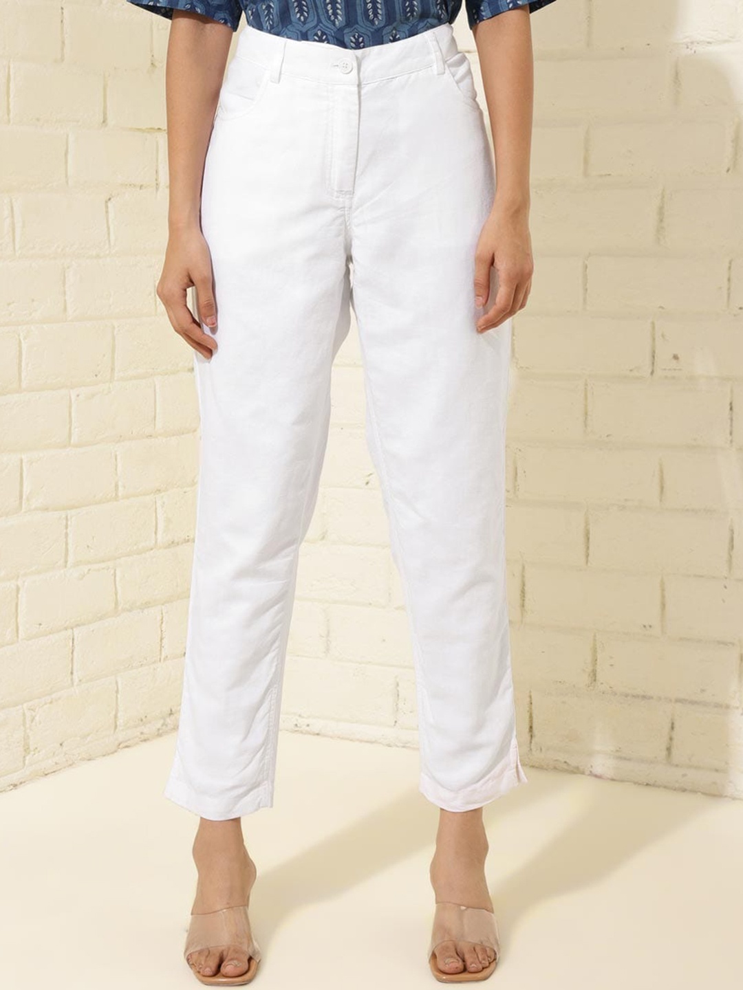 

Fabindia Women High-Rise Cotton Plain Trouser, White