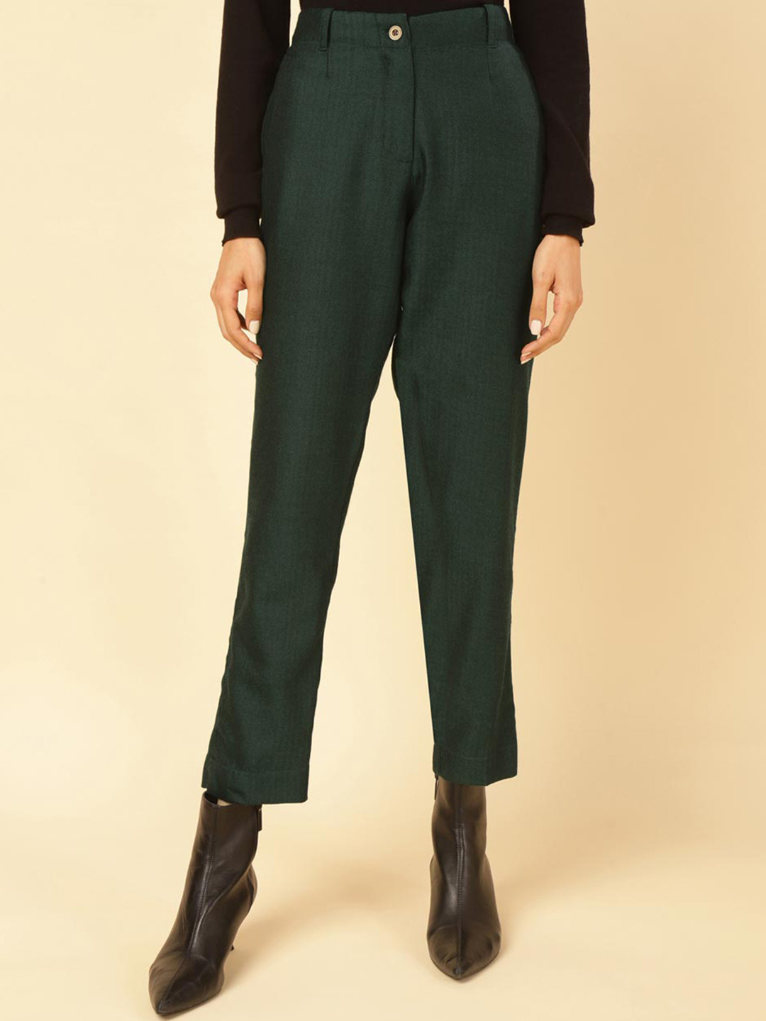 

Fabindia Women High-Rise Woollen Plain Regular Trousers Trouser, Green