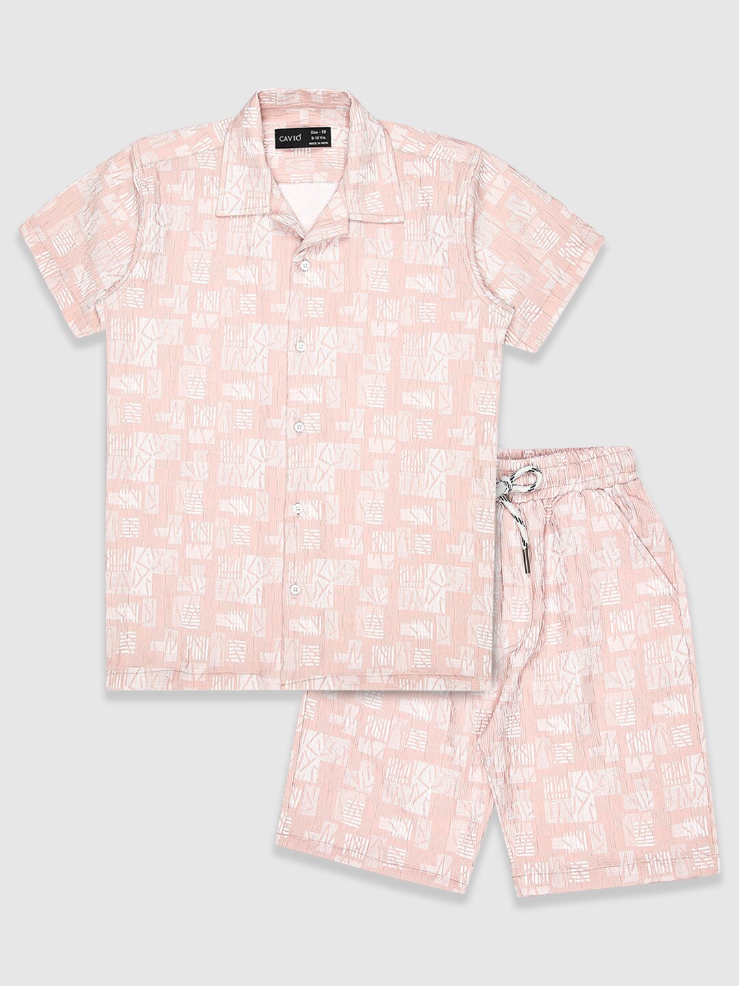 

CAVIO Boys Printed Half Sleeve Shirt With Short, Peach