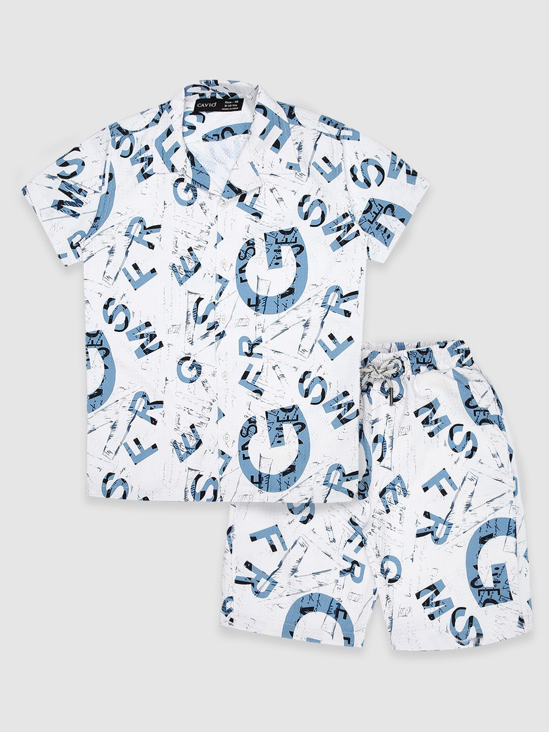 

CAVIO Boys Printed Shirt Collar Shirt With Short, White