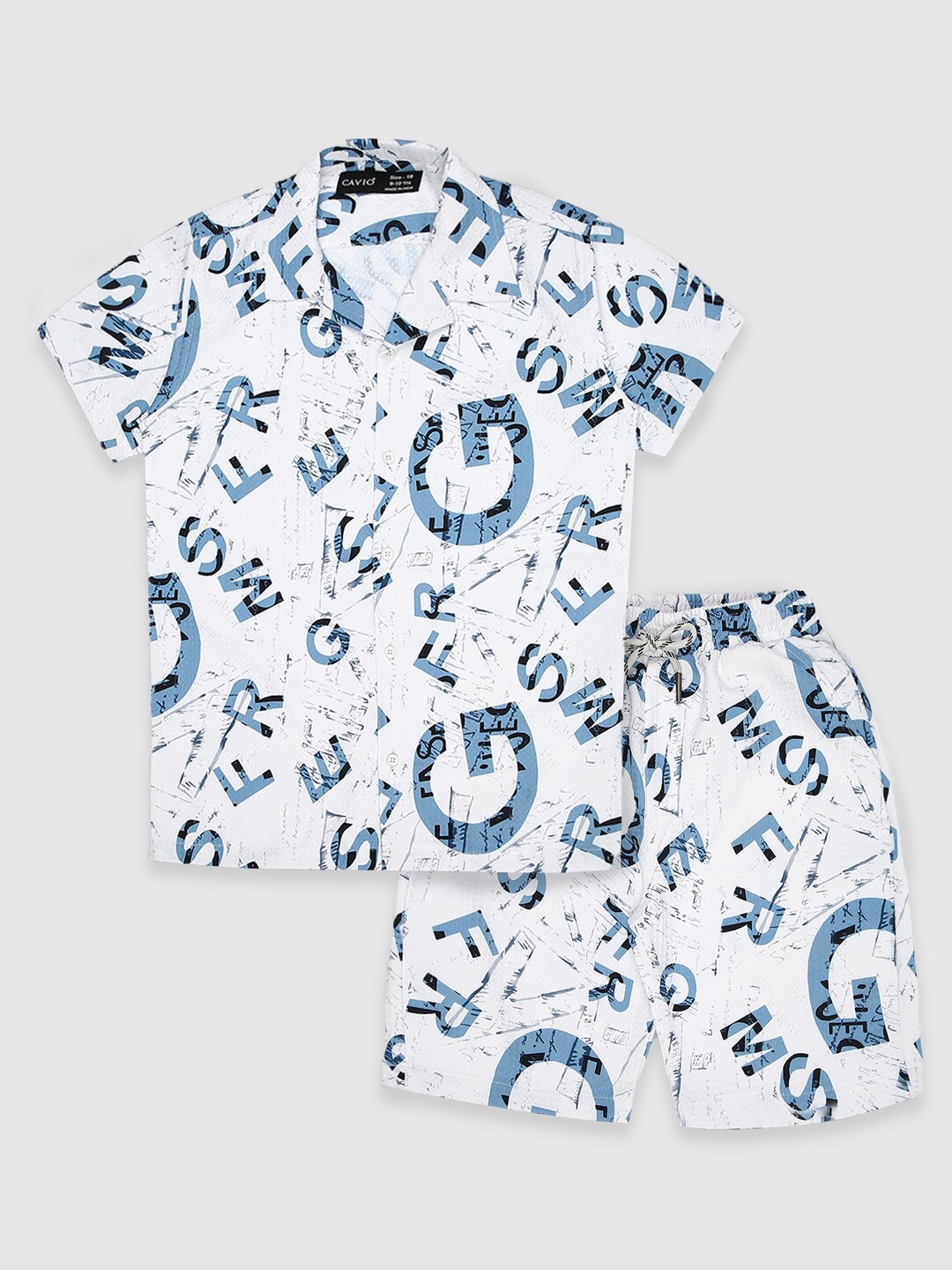

CAVIO Boys Printed Half Sleeve Shirt With Short, White