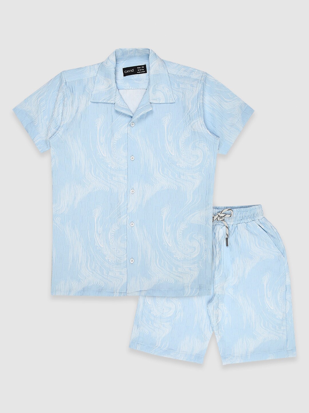 

CAVIO Boys Printed Shirt Collar Shirt With Short, Blue