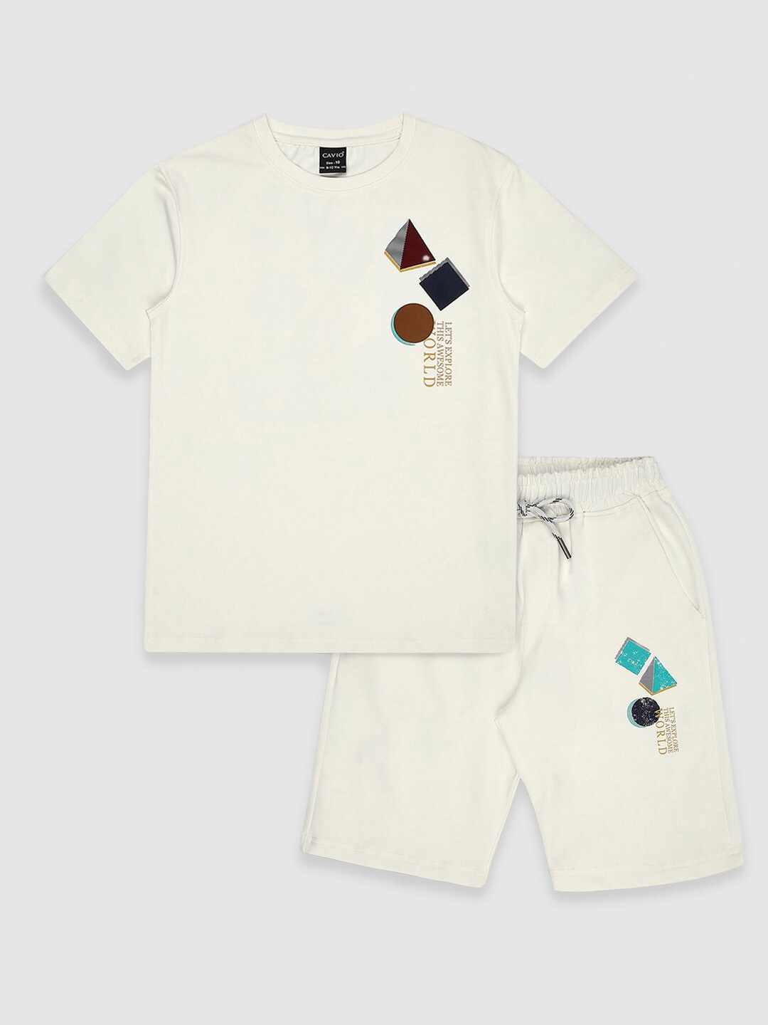 

CAVIO Boys Printed T-shirt With Short, White