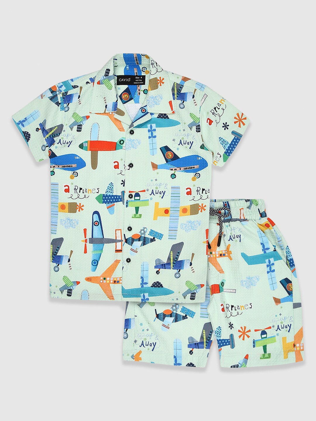 

CAVIO Boys Printed Half Sleeve Shirt With Short, Green