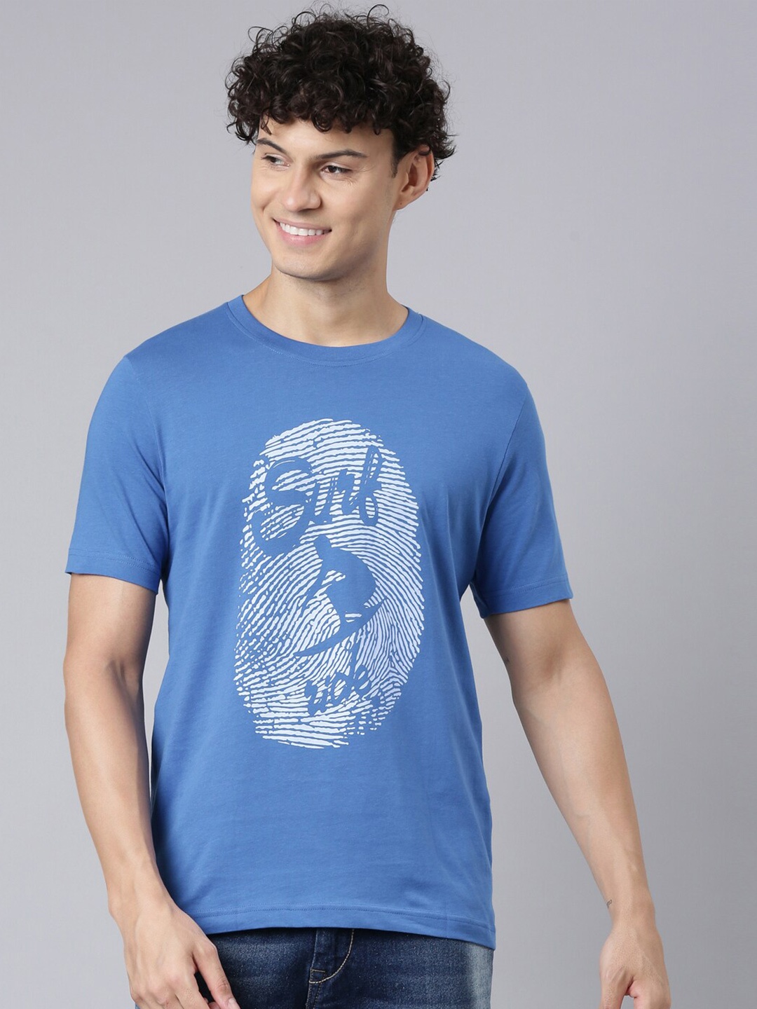 

Chennis Blue Typography Printed Cotton Round Neck Short Sleeves Slim Fit T-shirt