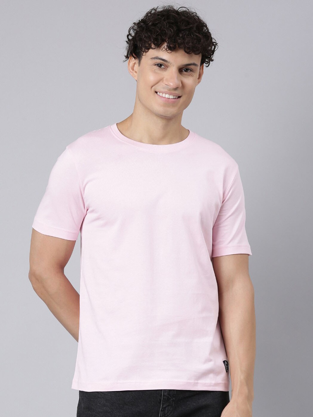 

Chennis Round Neck Short Sleeves Slim Fit Cotton T-shirt, Pink