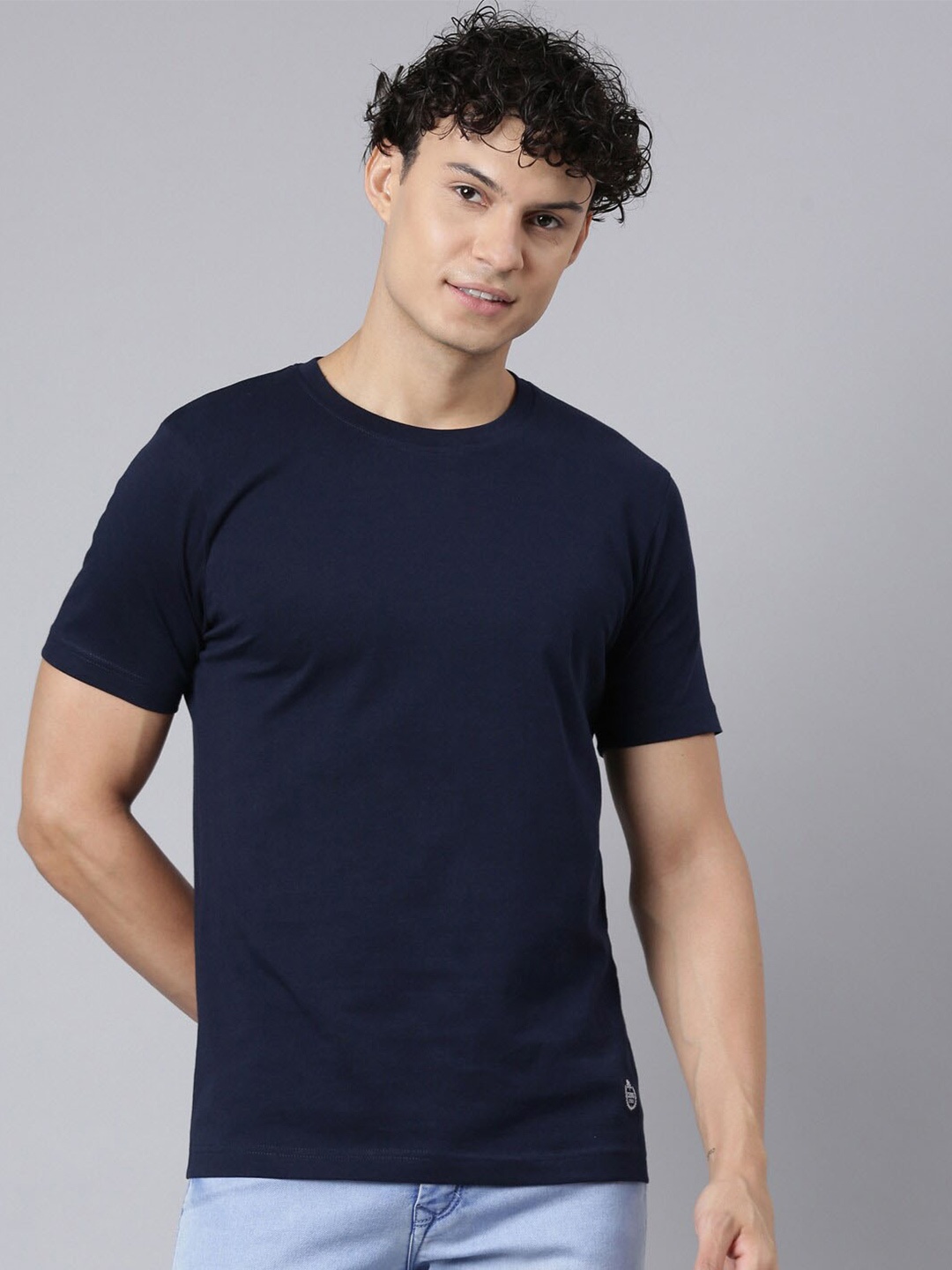 

Chennis Round Neck Short Sleeves Slim Fit Cotton T-shirt, Navy blue