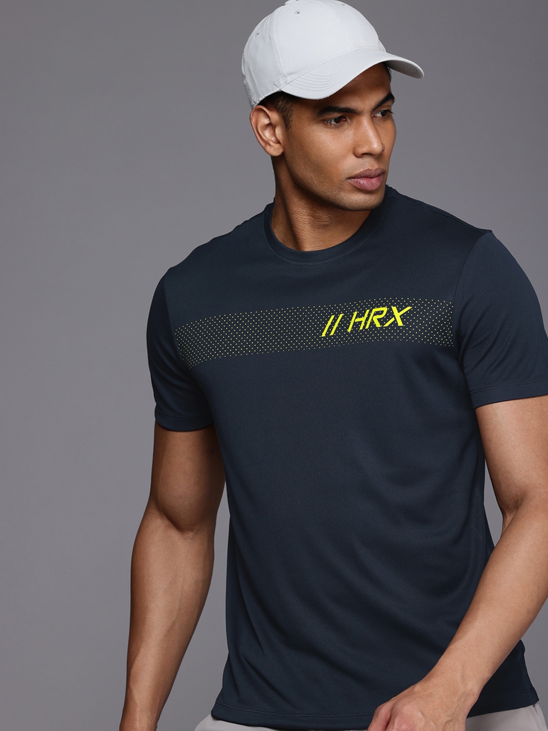 

HRX by Hrithik Roshan Printed Raid-Dry Antimicrobial Finish Running T-shirt, Navy blue