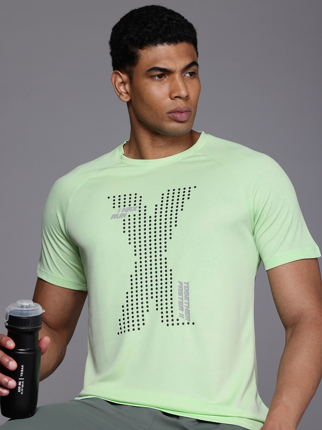 

HRX by Hrithik Roshan Rapid-Dry Anti-Microbial Finish Running T-shirt, Green