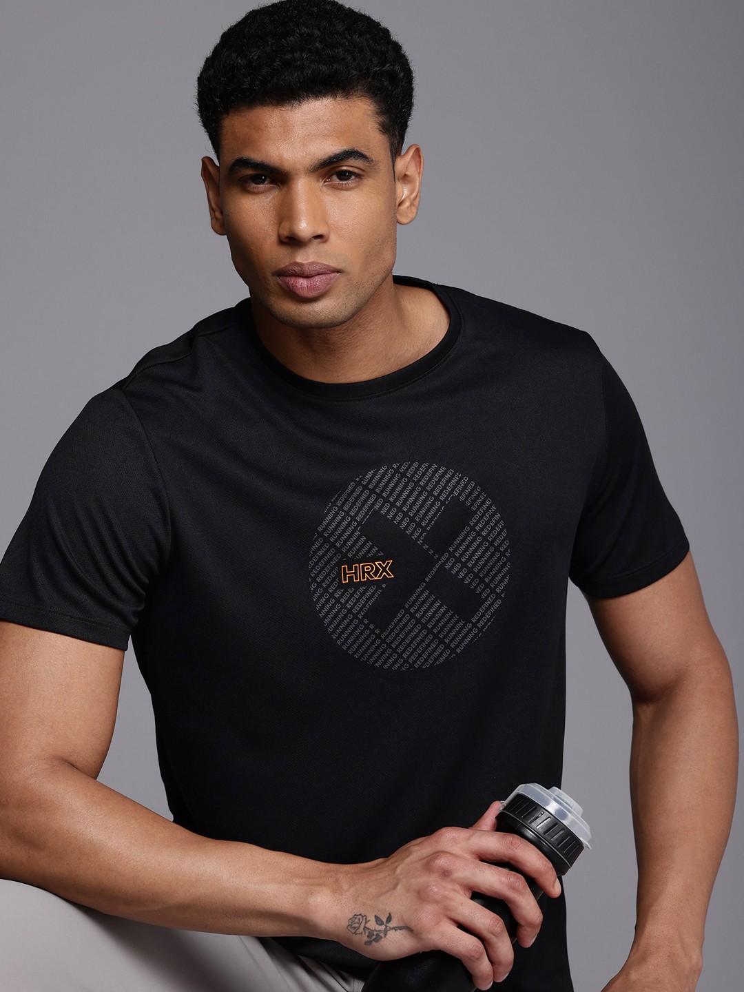 

HRX by Hrithik Roshan Printed Raid-Dry Antimicrobial Finish Running T-shirt, Black
