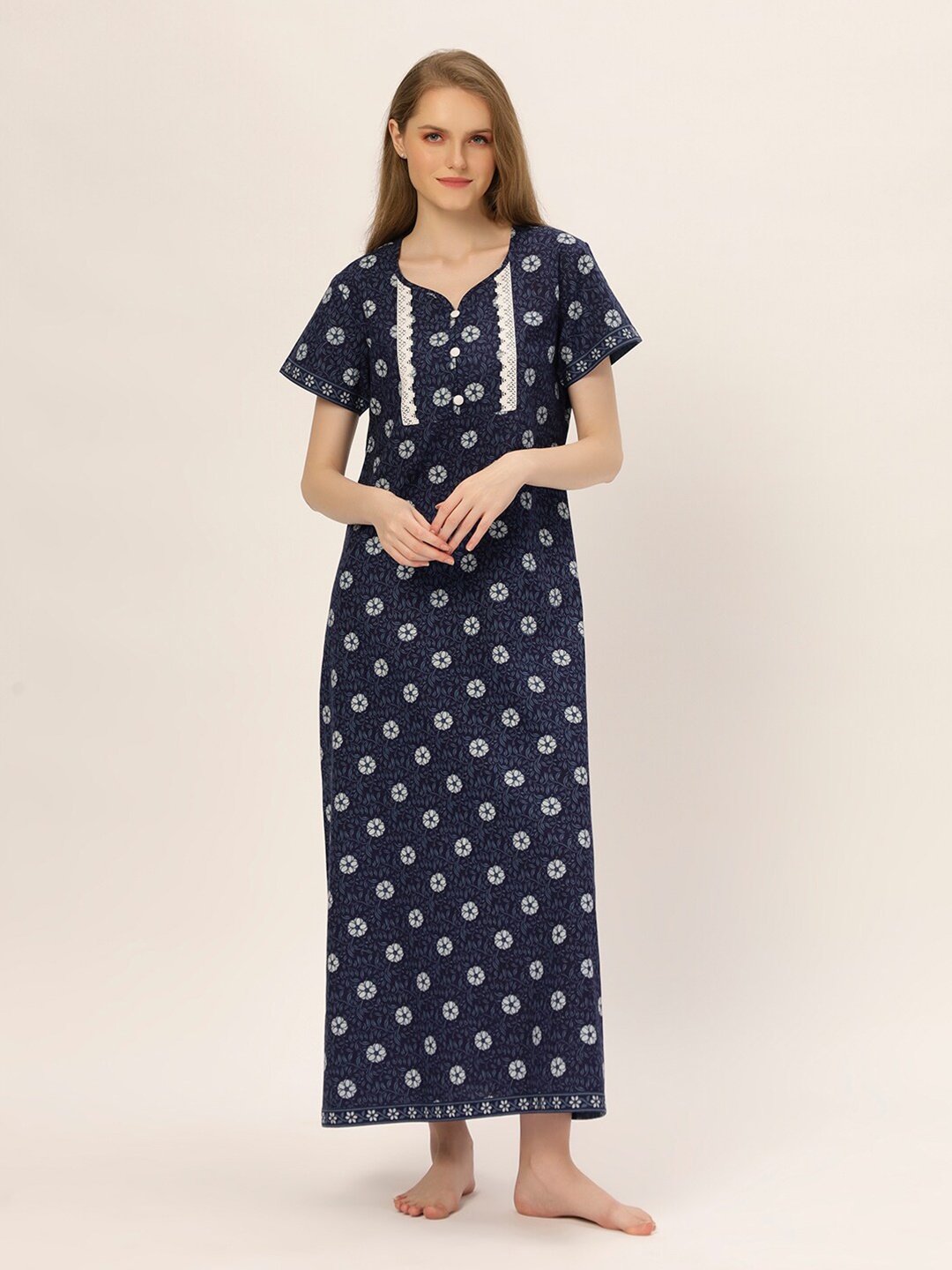 

ETC Printed Pure Cotton Maxi Nightdress, Blue