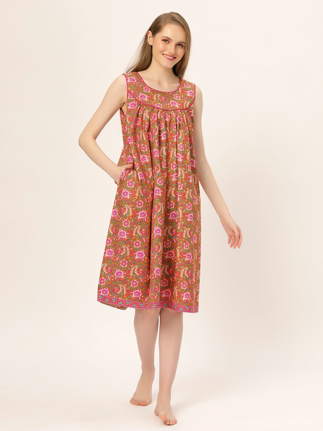 

ETC Printed Pure Cotton Nightdress, Pink
