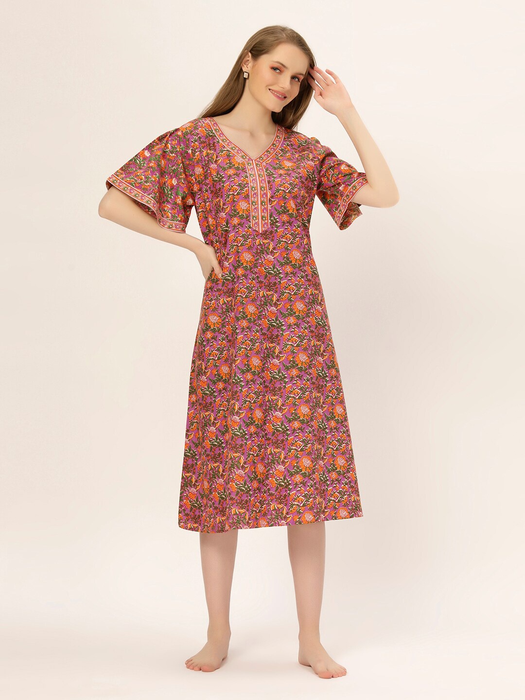 

ETC Printed Pure Cotton Nightdress, Pink