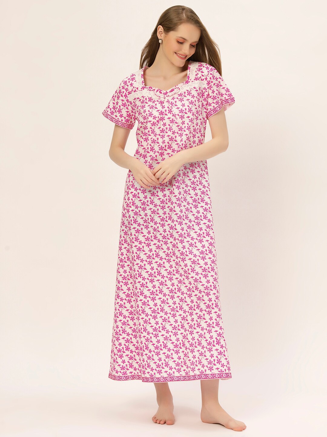 

ETC Printed Pure Cotton Maxi Nightdress, Pink