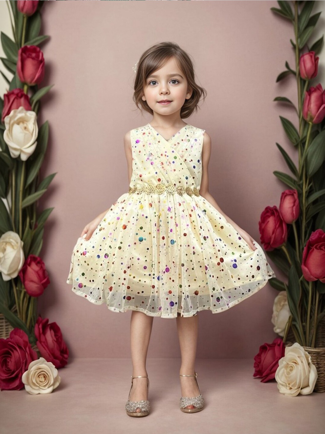 

A.T.U.N. Girls Floral Print Fit & Flare Dress, Off white