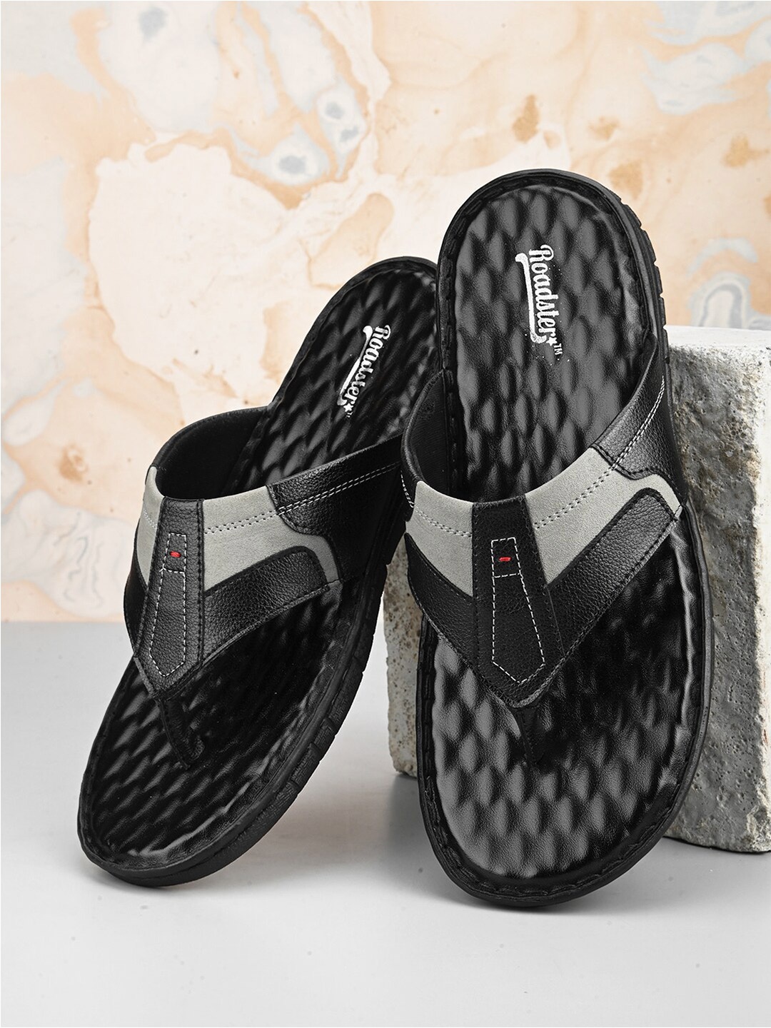 

The Roadster Lifestyle Co. Black Textured Slip-On Comfort Sandals