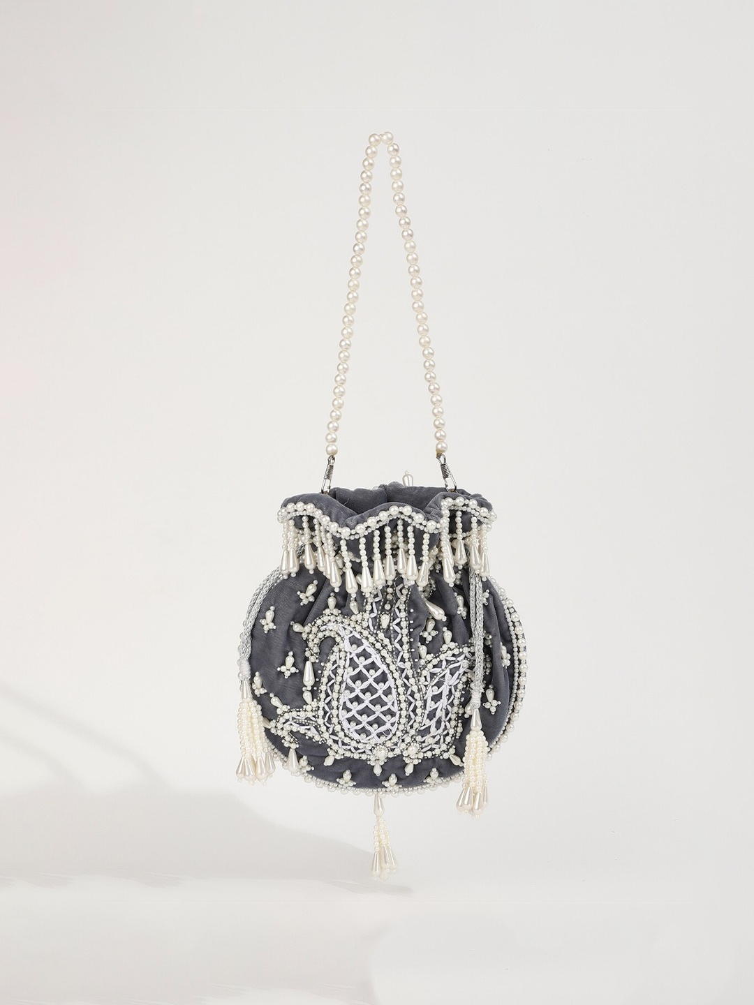 

THE TAN CLAN Embroidered Potli Bag, Grey
