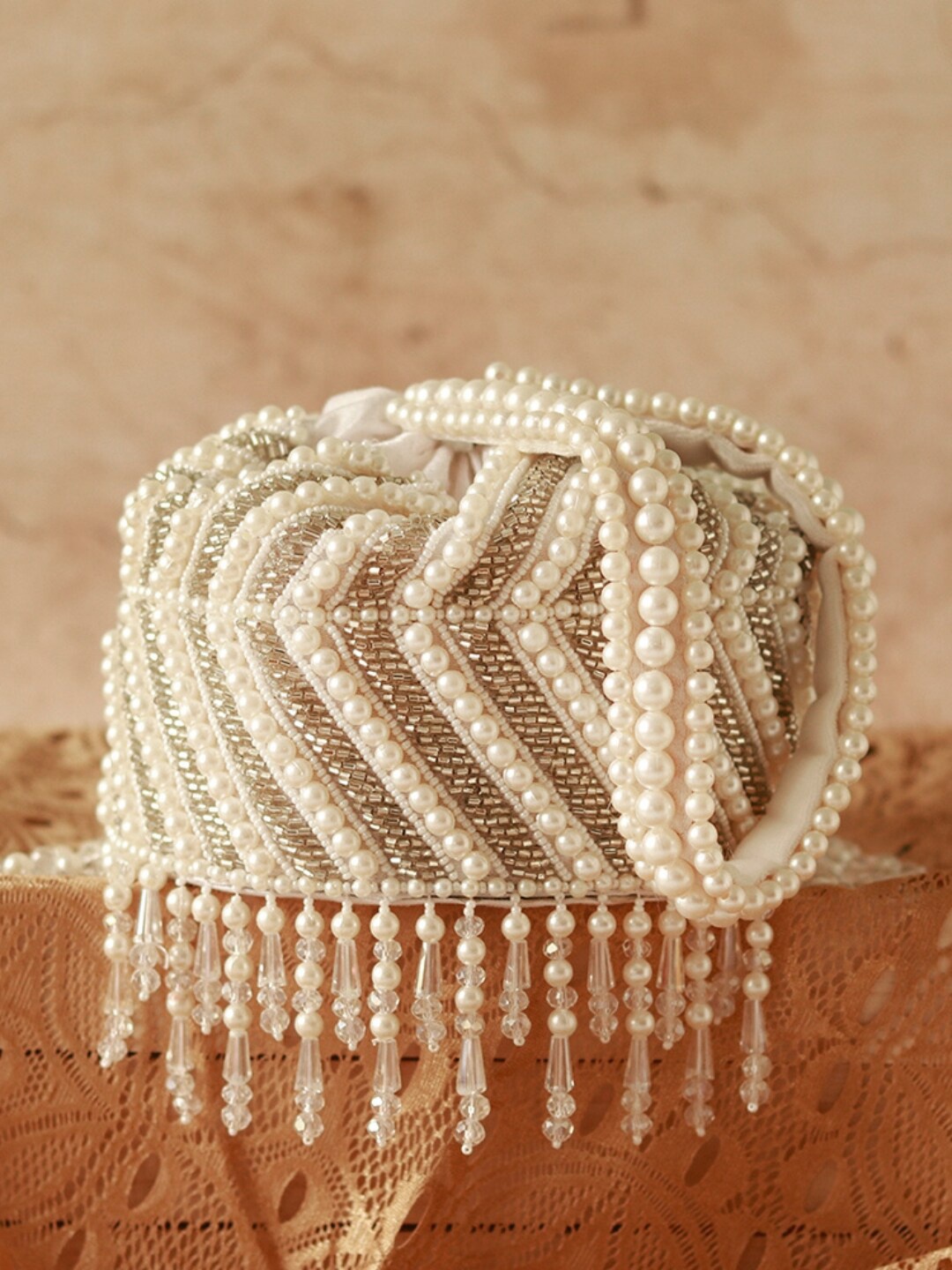 

THE TAN CLAN Embellished Tasselled Potli Clutch, White