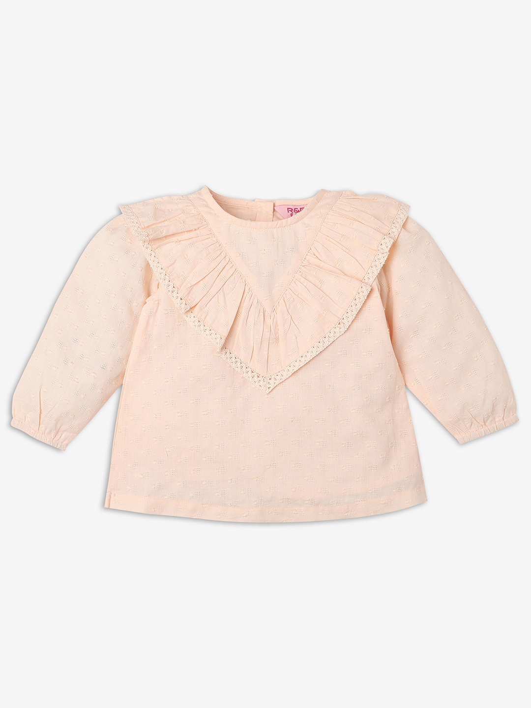 

R&B Girls Self Design Cotton Top, Peach