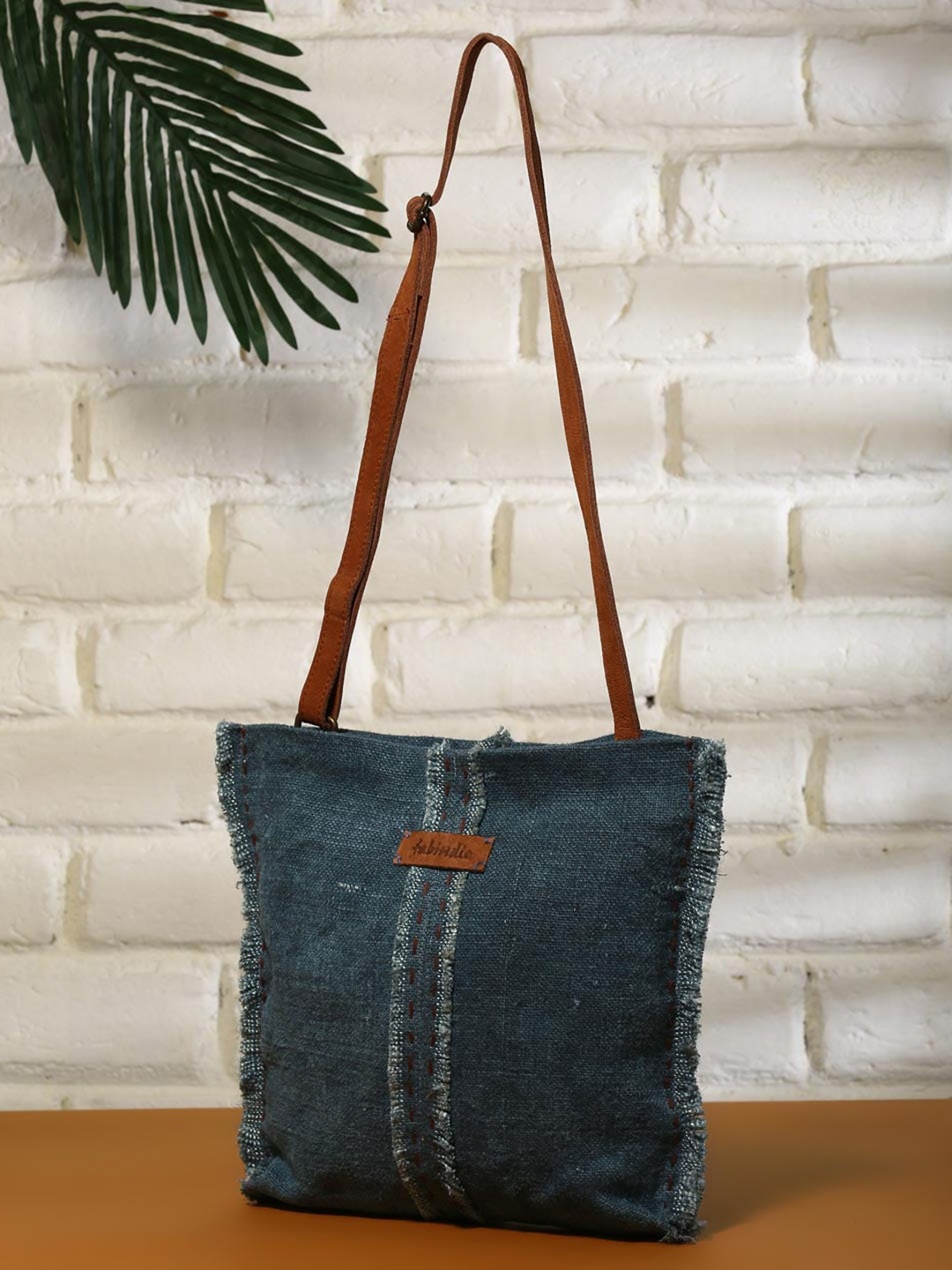 

Fabindia Self Design Zip Detail Oversized Tote Bag, Navy blue