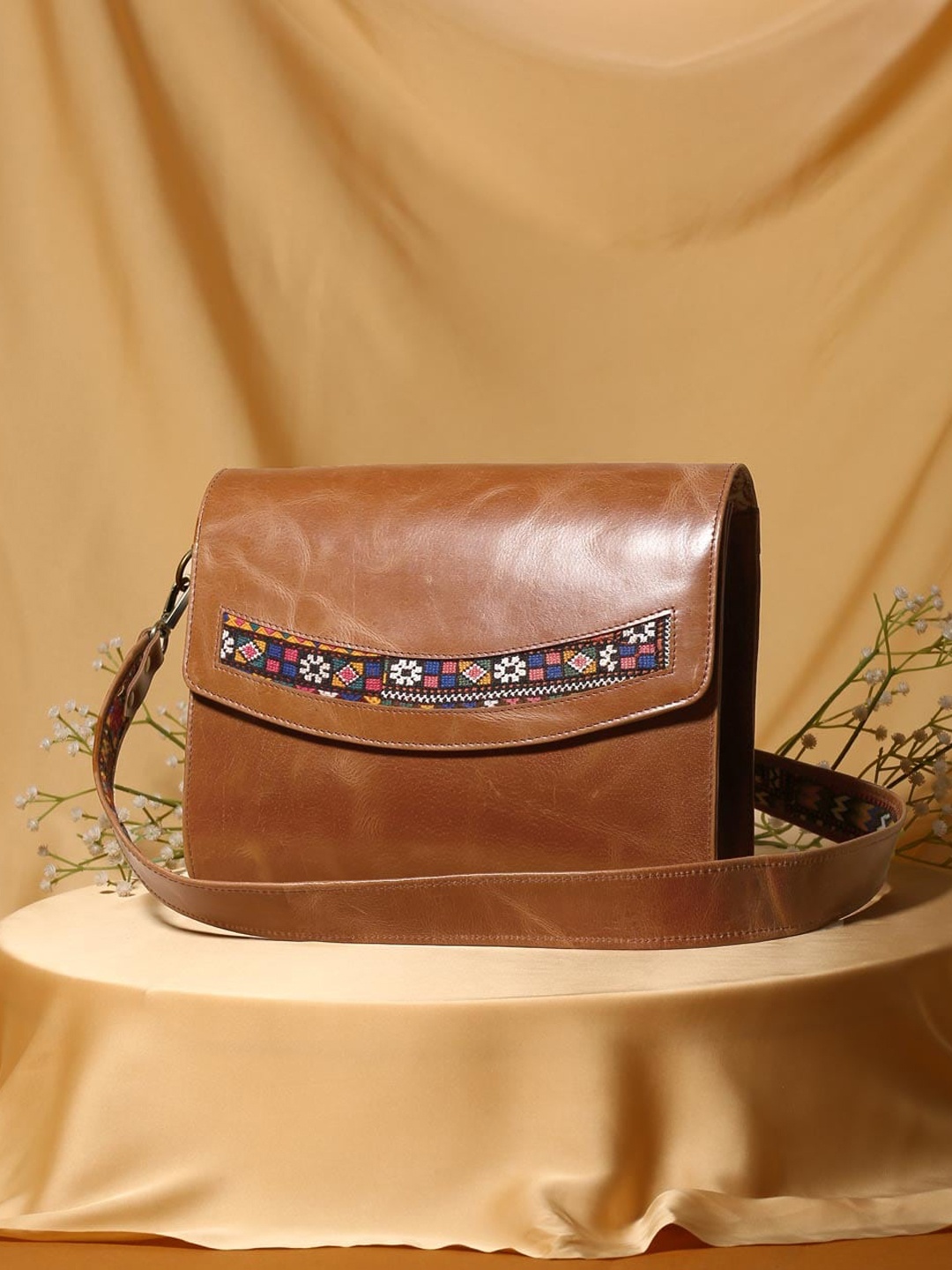 

Fabindia Leather Structured Sling Bag, Brown