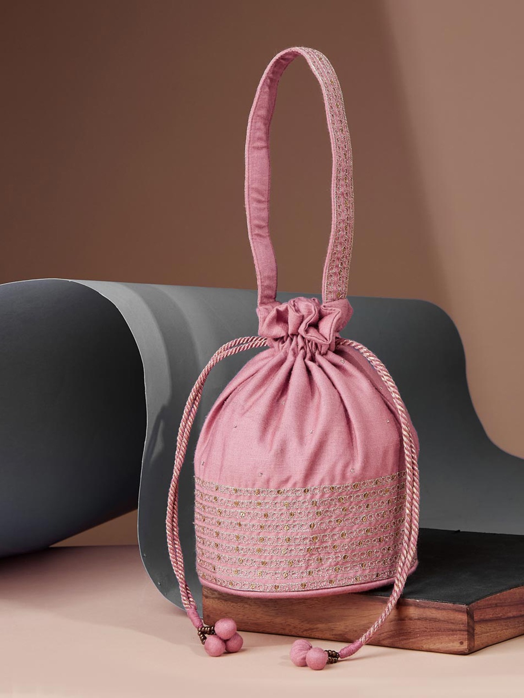 

Fabindia Embellished Potli Clutch, Pink