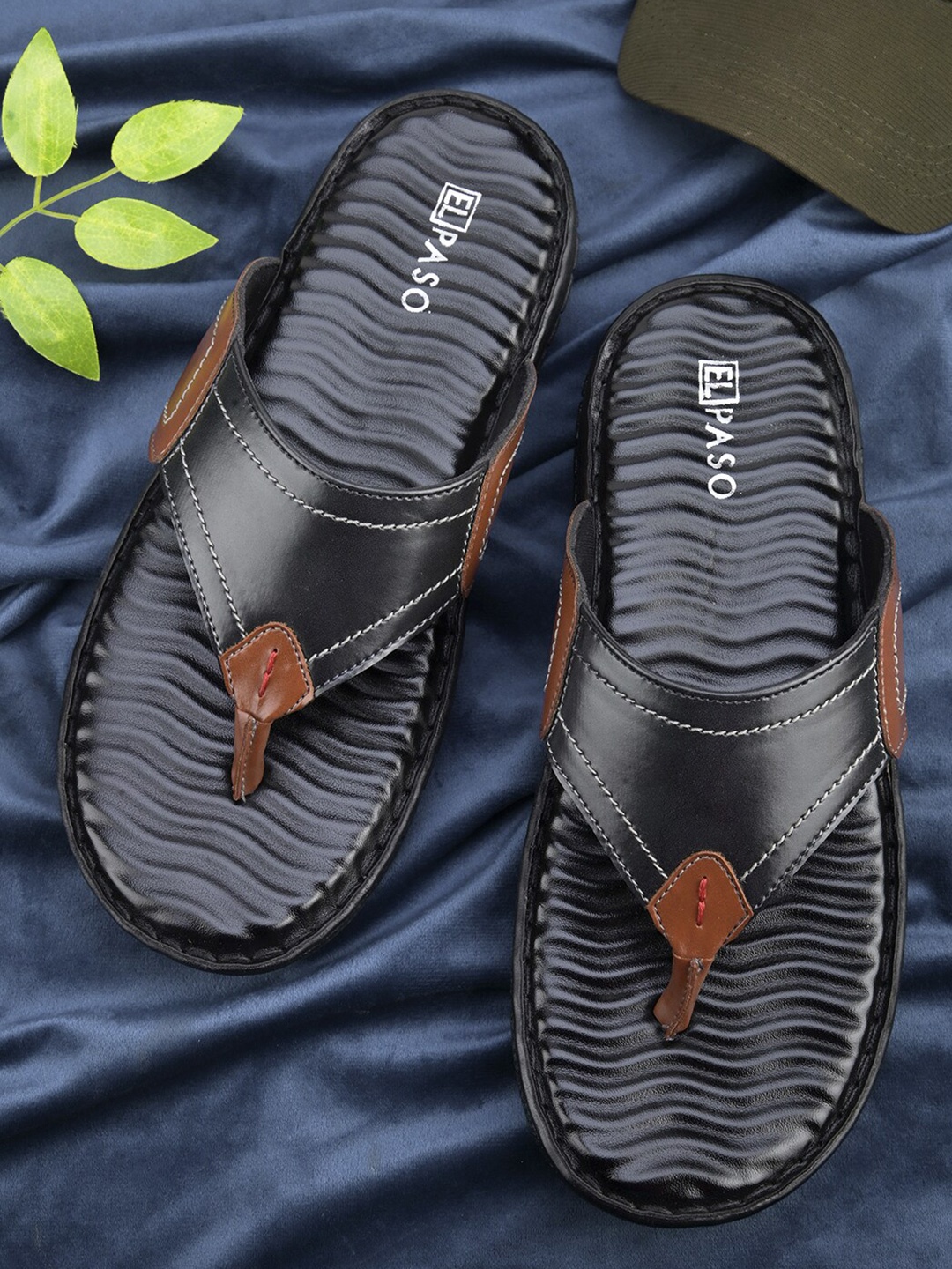 

El Paso Men Leather Comfort Sandals, Black