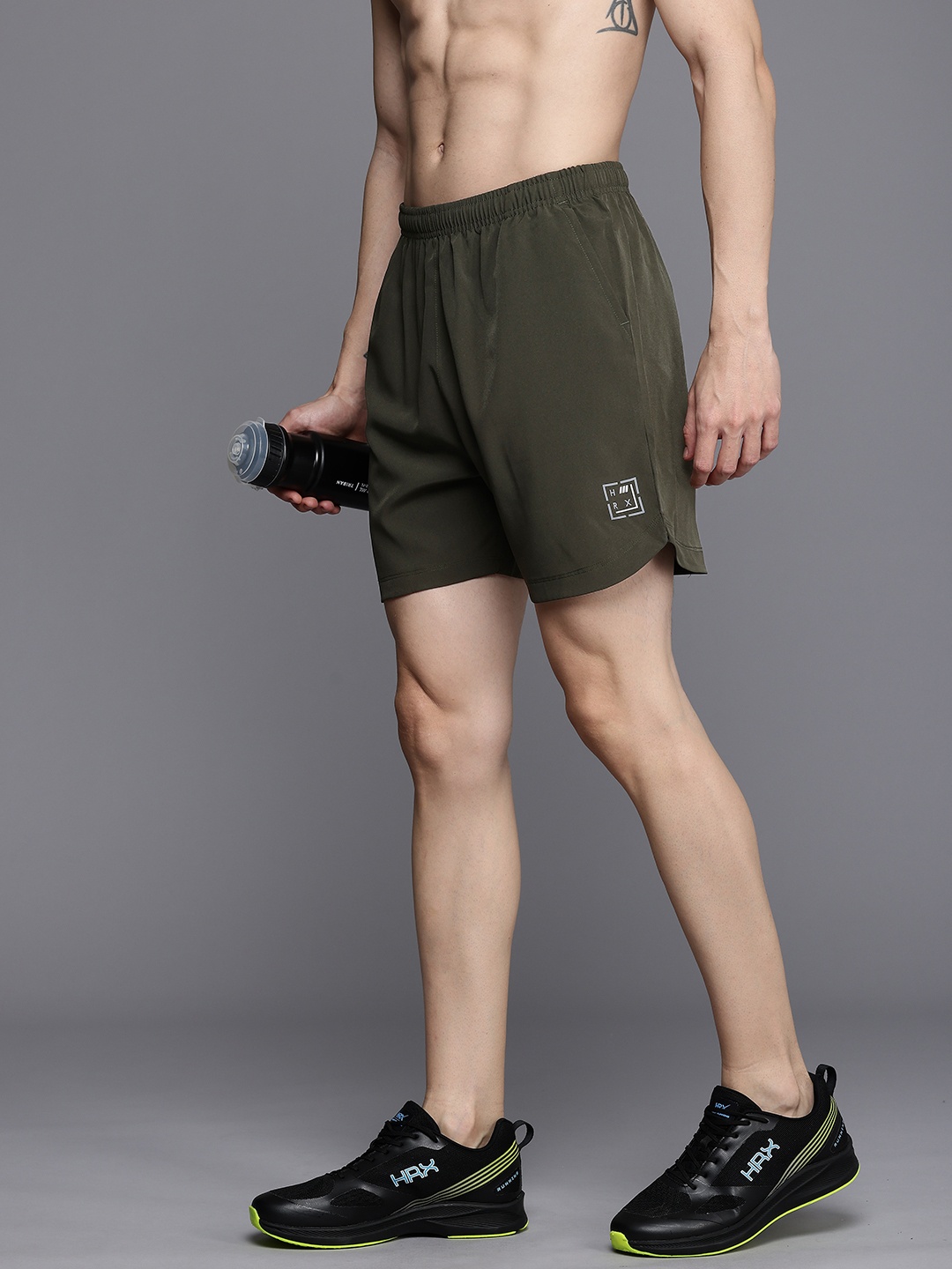 

HRX by Hrithik Roshan Men Rapid-Dry Antimicrobial Running Sports Shorts, Olive