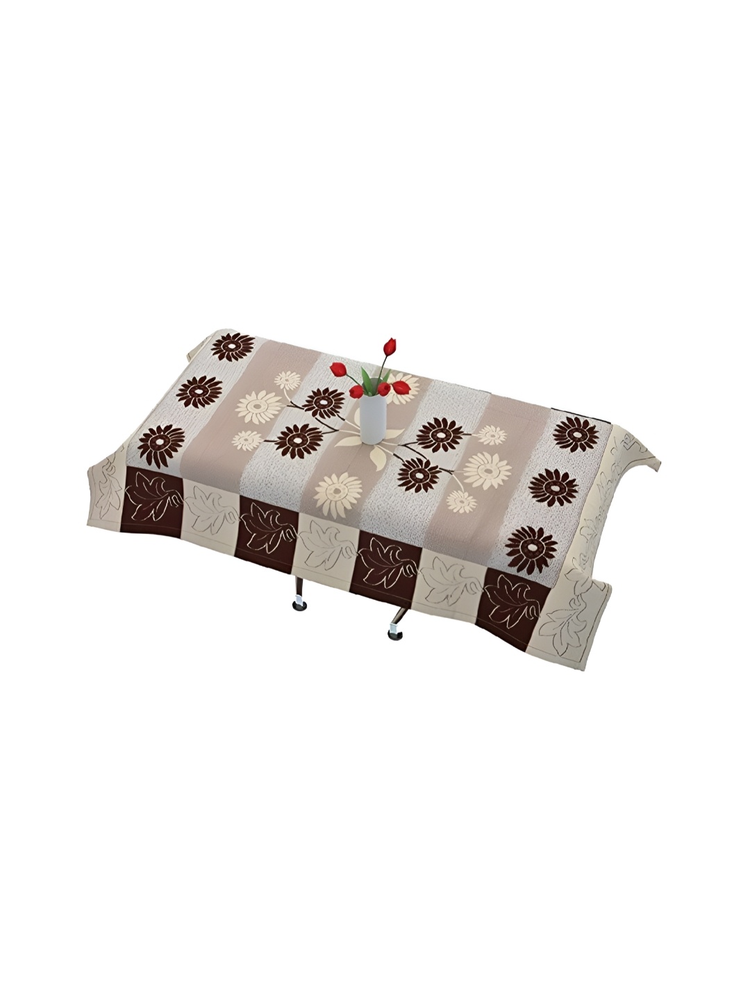 

TANLOOMS Brown & White Floral Print Cotton Rectangular 2-Seater Table Cover