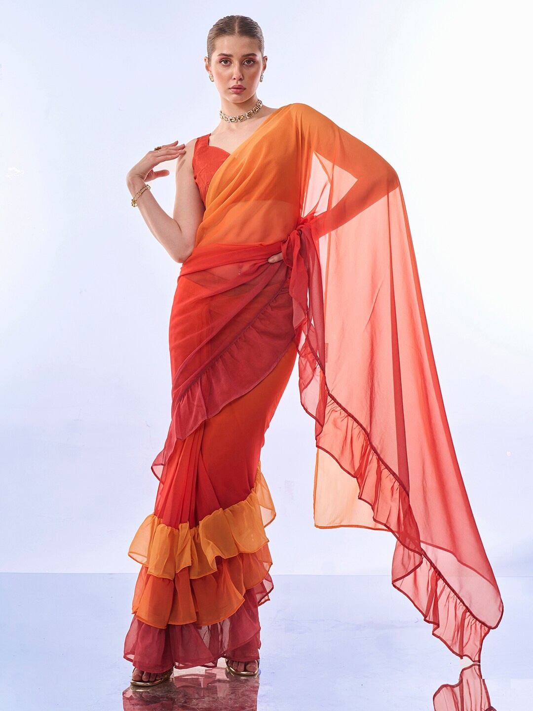 

Mitera Ombre Pure Georgette Ready to Wear Saree, Orange