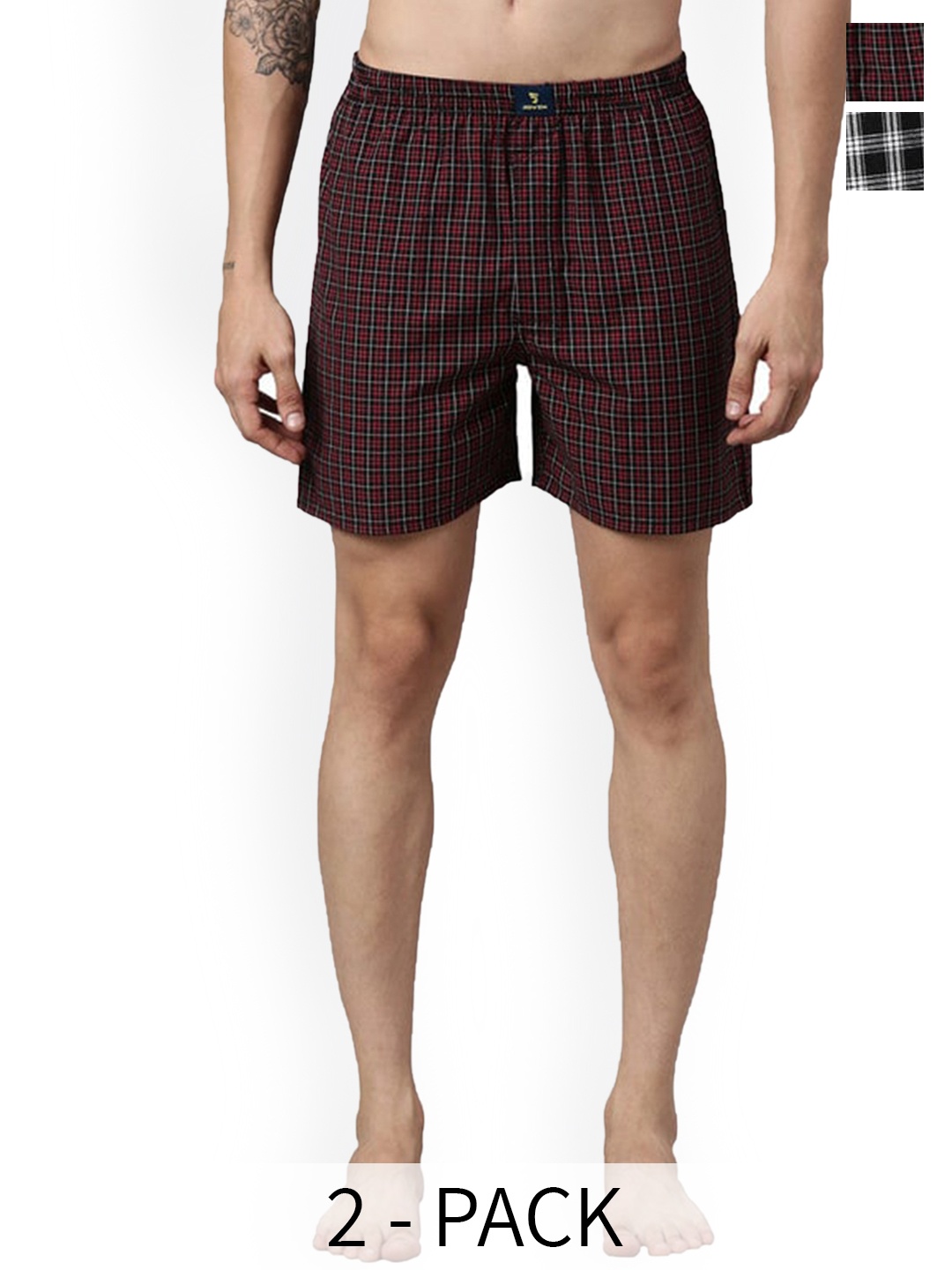 

Joven Pack Of 2 Checked Pure Cotton Boxers JB2C11, Black