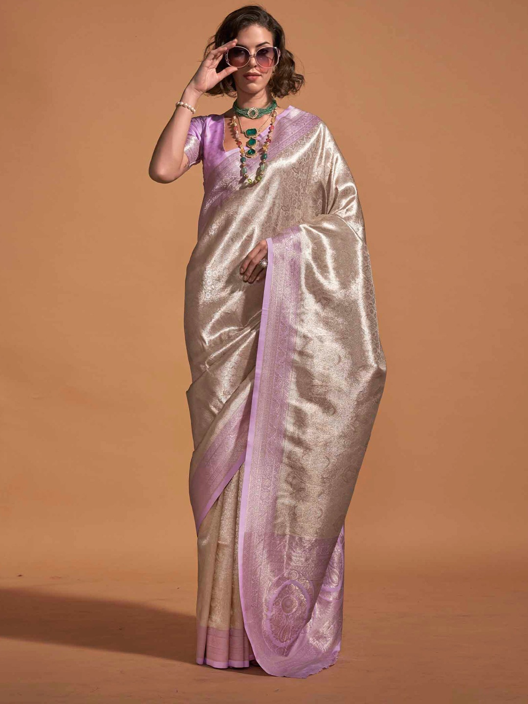 

Mitera Woven Design Zari Woven Design Kanjeevaram Saree, Lavender