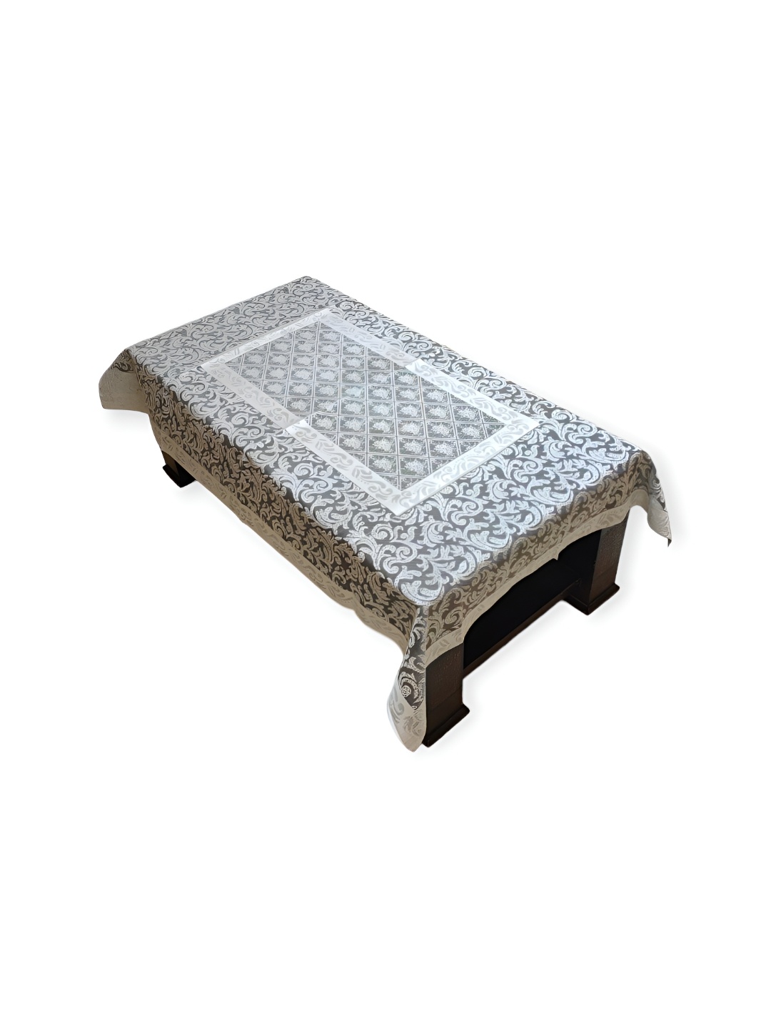 

TANLOOMS Silver-Toned Floral Cotton 6-Seater Rectangle Table Cover