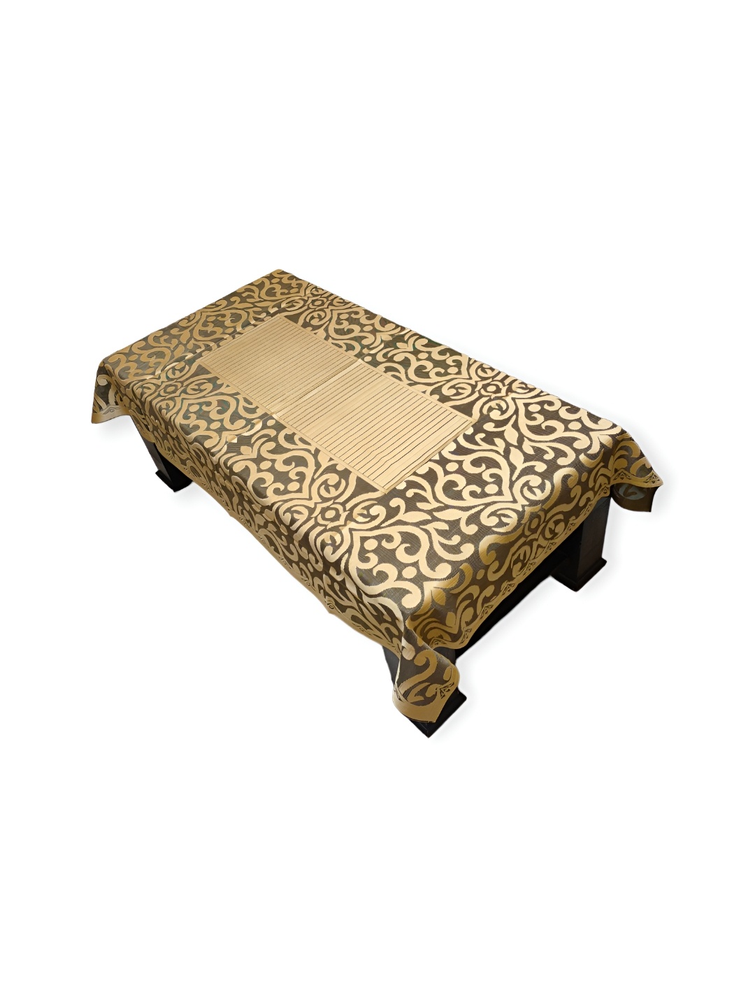 

TANLOOMS Gold-Toned Floral Cotton 6-Seater Rectangle Table Cover