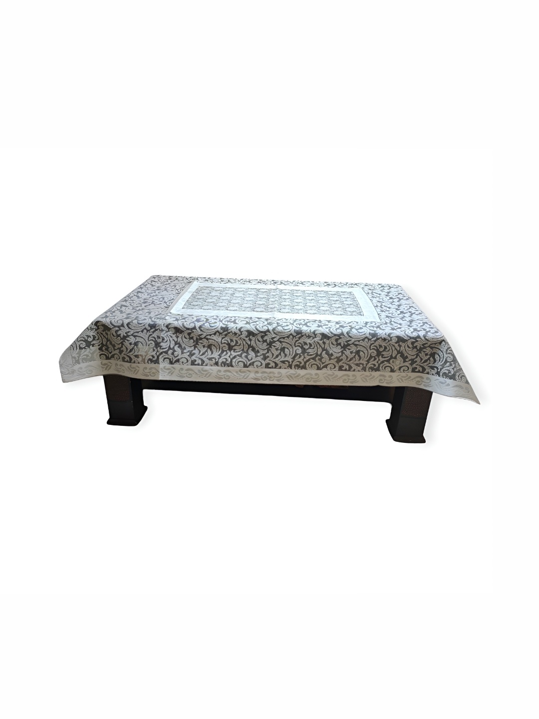 TANLOOMS Silver-Toned Floral Cotton 2-Seater Rectangle Table Cover