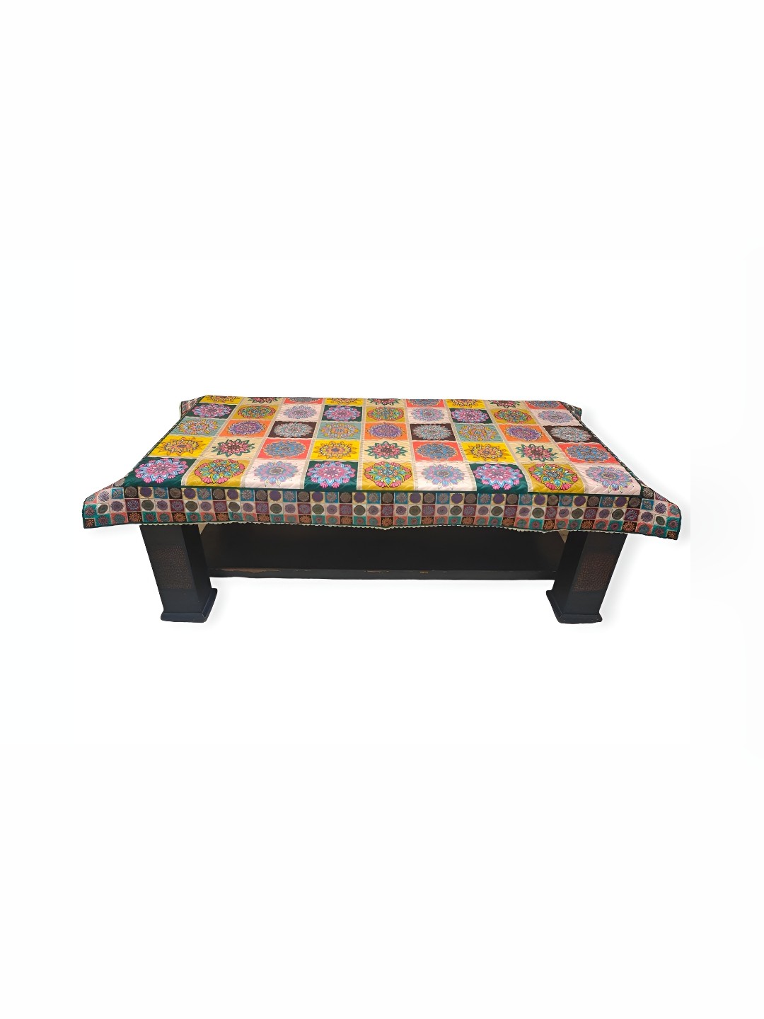 

TANLOOMS Yellow & Blue Floral Printed Silk Rectangular 2-Seater Table Cover