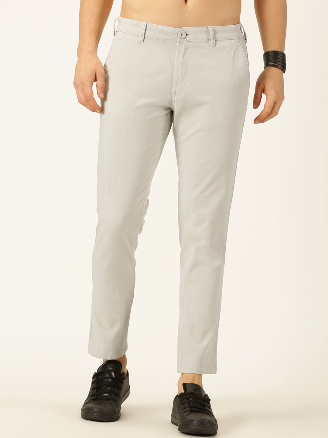 

HERE&NOW Men Smart Slim Fit Easy Wash Cotton Regular Trousers, Grey