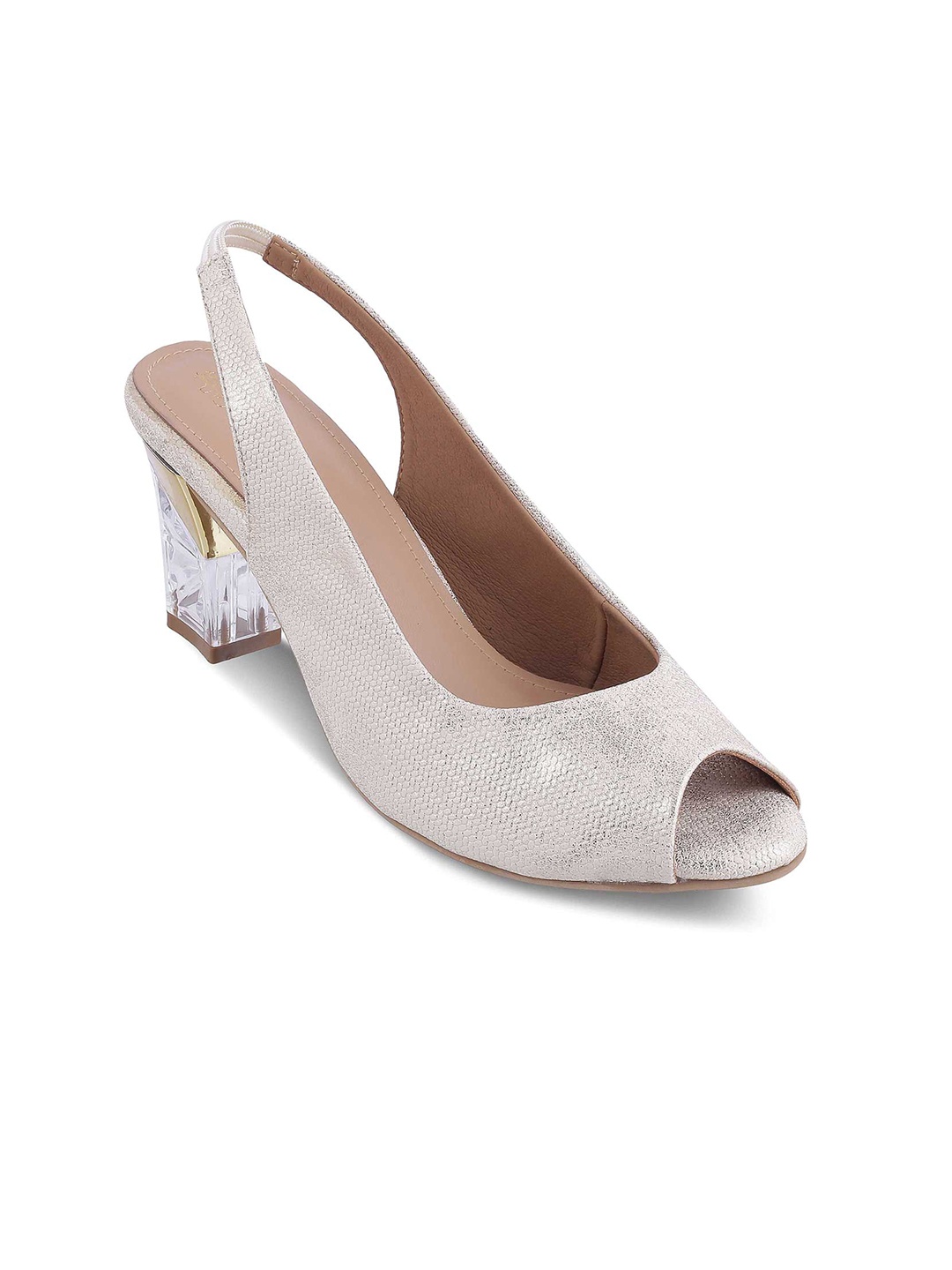 

Tresmode Textured Peep Toe Backstrap Block Heels, Beige