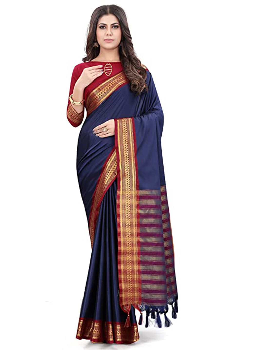 

Supalee Tex Woven Design Zari Silk Cotton Kanjeevaram Saree, Blue