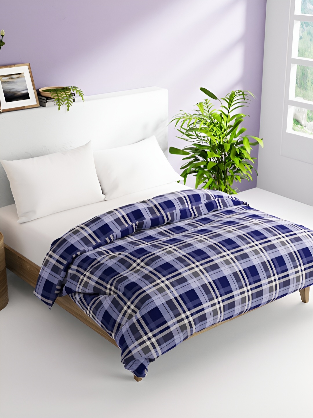 

BIANCA Blue & White Checked AC Room 300 GSM Double Bed Comforter