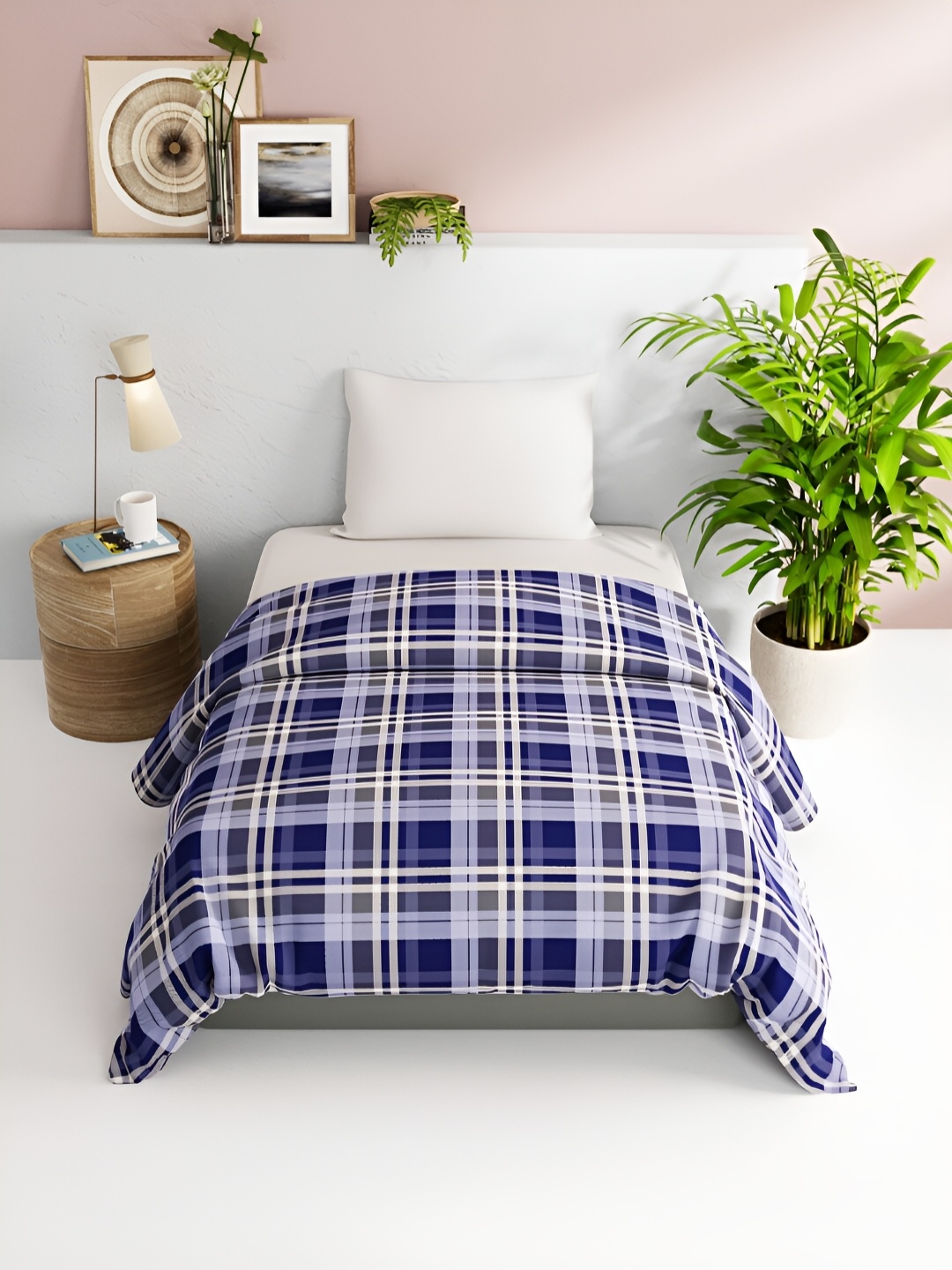 

BIANCA Blue & White Checked AC Room 150 GSM Single Bed Comforter