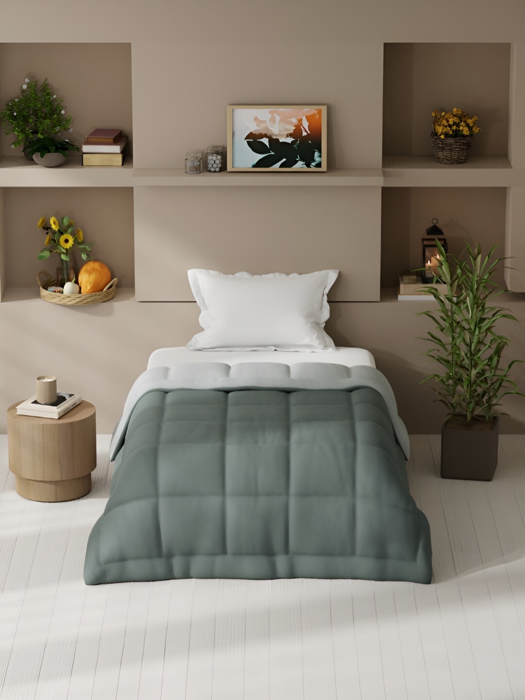 

BIANCA Grey & Off White Microfiber AC Room 150 GSM Single Bed Comforter