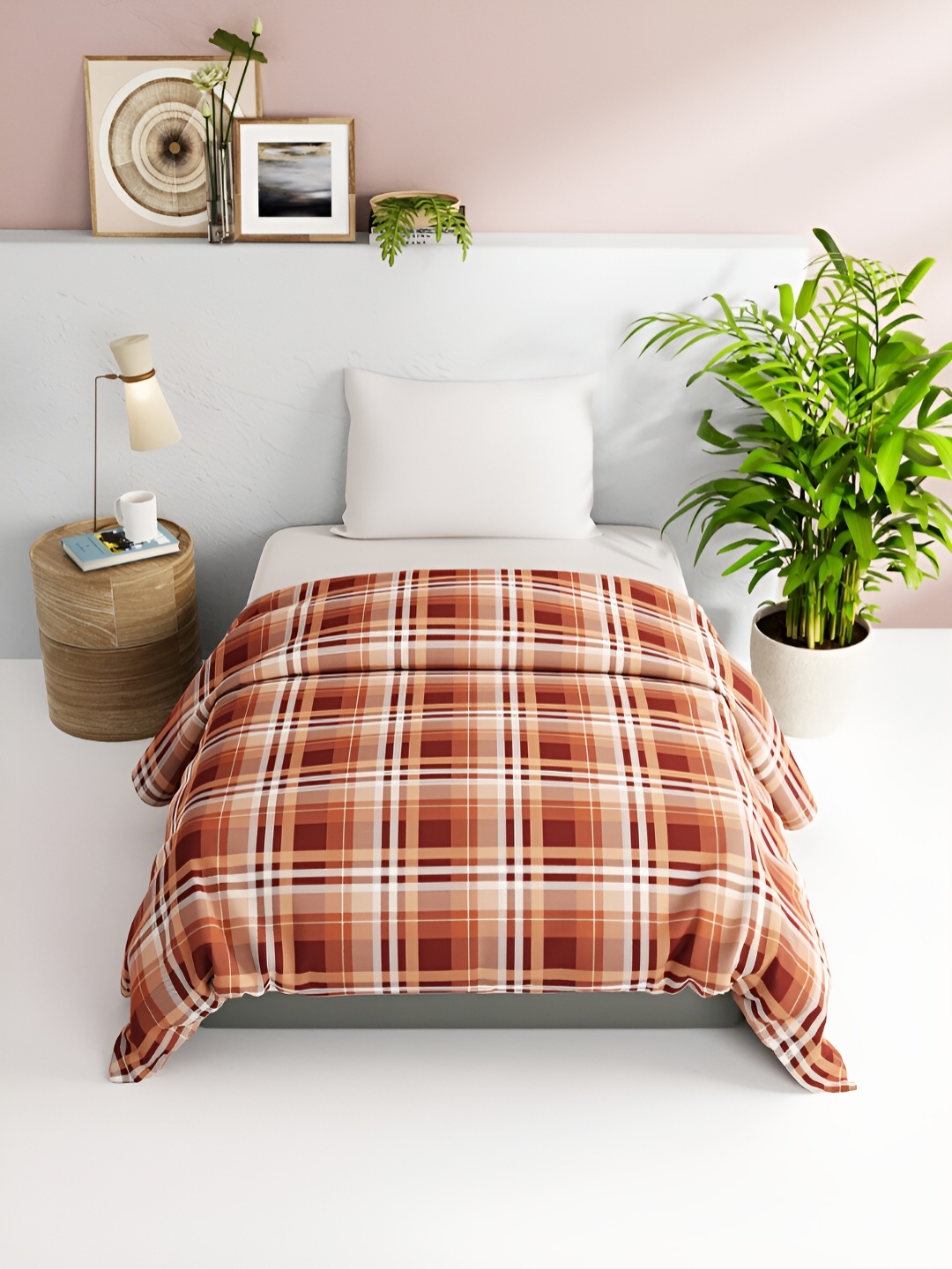 

BIANCA Brown & White Checked AC Room 150 GSM Single Bed Comforter