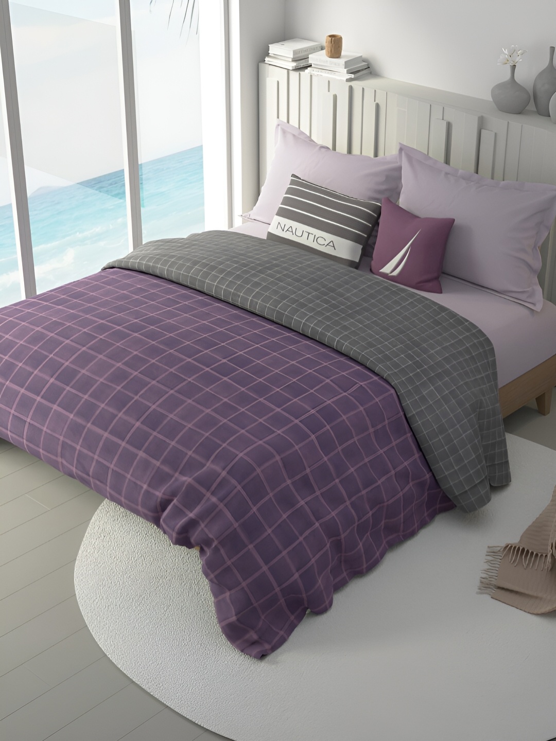 

Nautica Purple & Grey Checked AC Room 120 GSM Double Bed Comforter