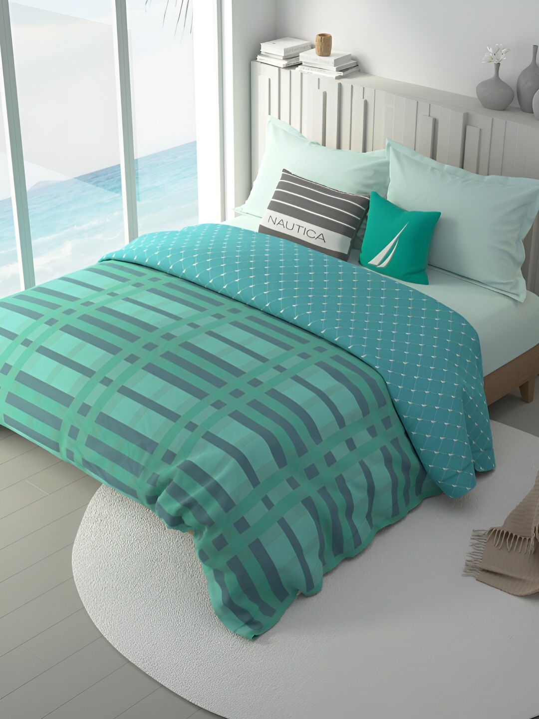 

Nautica Green & Blue Striped AC Room 120 GSM Double Bed Comforter