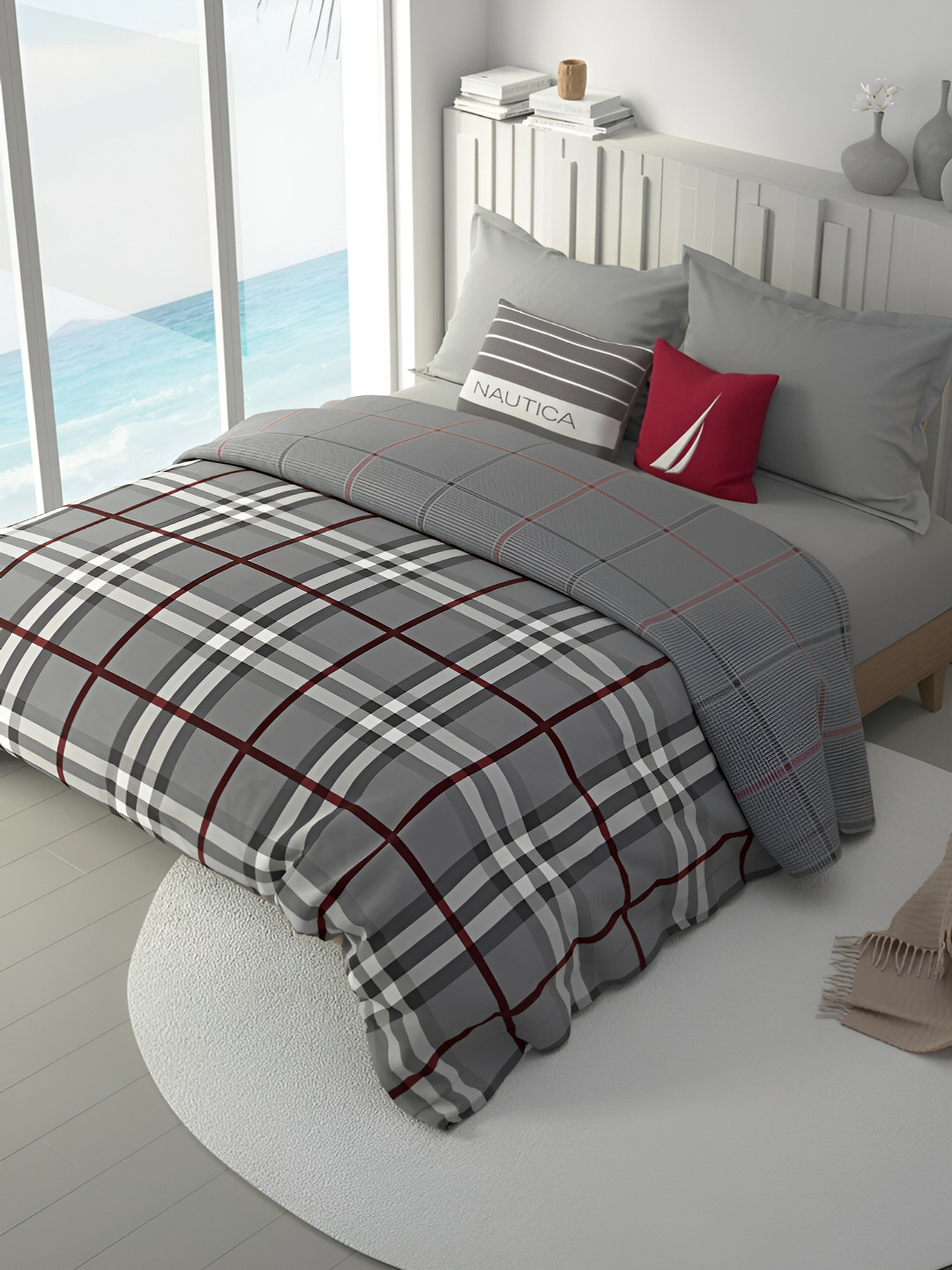 

Nautica Grey & White Checked AC Room 120 GSM Double Bed Comforter