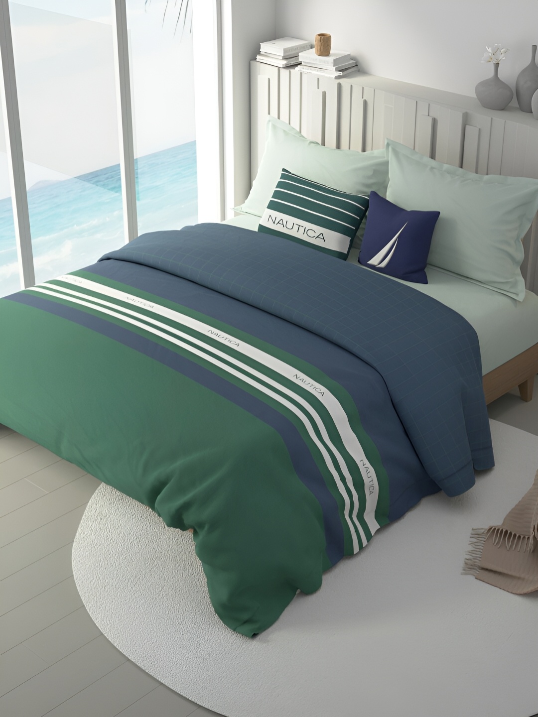 

Nautica Green & White Striped AC Room 120 GSM Double Bed Comforter