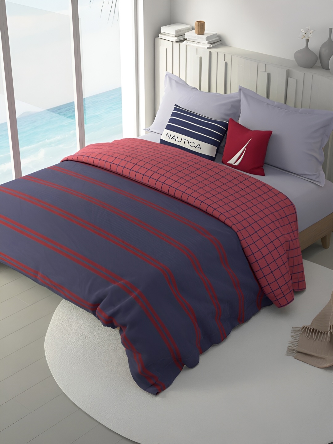 

Nautica Blue & Red Checked AC Room 120 GSM Double Bed Comforter