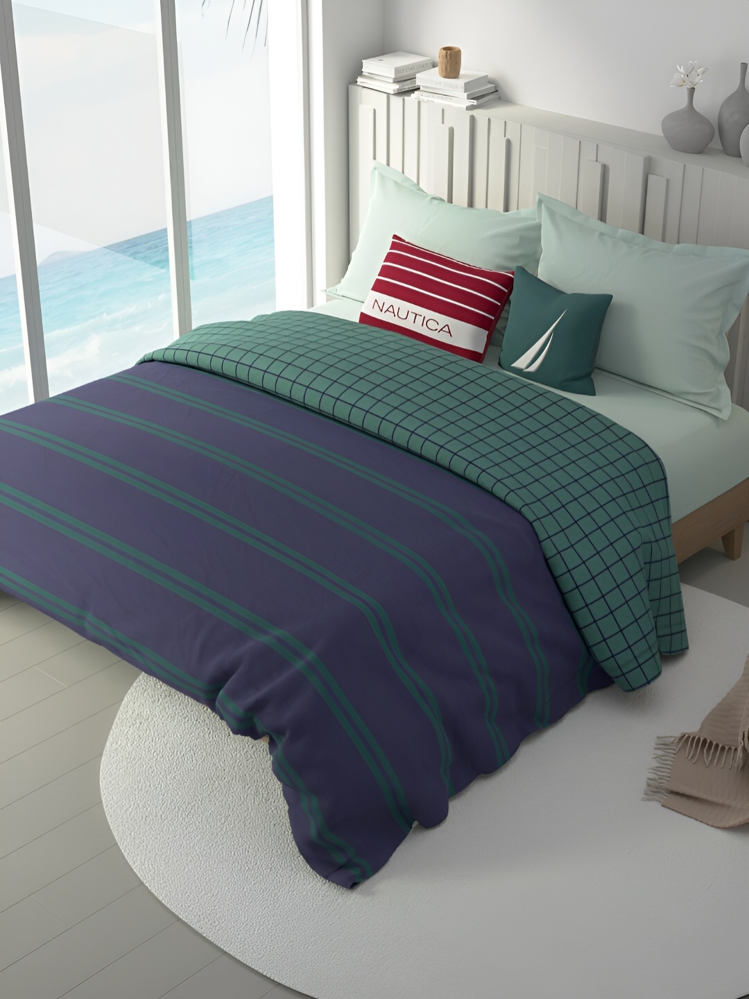 

Nautica Blue & Green Checked AC Room 120 GSM Double Bed Comforter